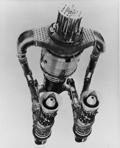 Artist's conception of HTRE-3, a nuclear reactor powering 2 jet engines